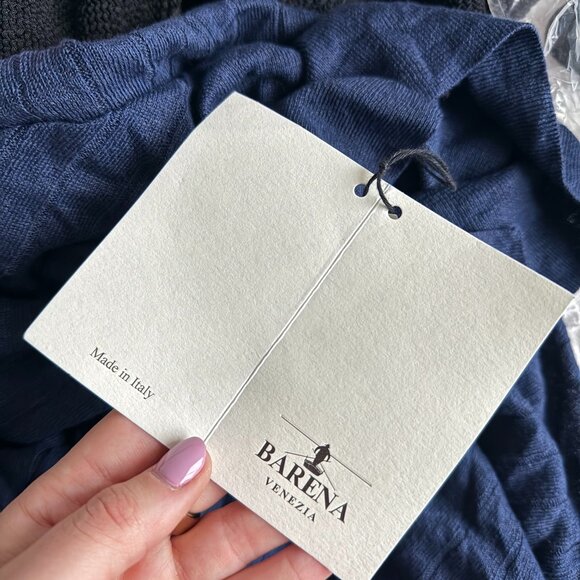 NWT Barena Marco Polo Shirt Ribbed Knit Short Sleeve Navy Linen Blend Sz XL - Picture 2 of 9